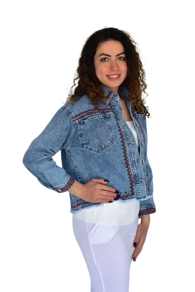 Kadın Nakışlı Kot Gömlek BGL-ST04245 - Resim 7