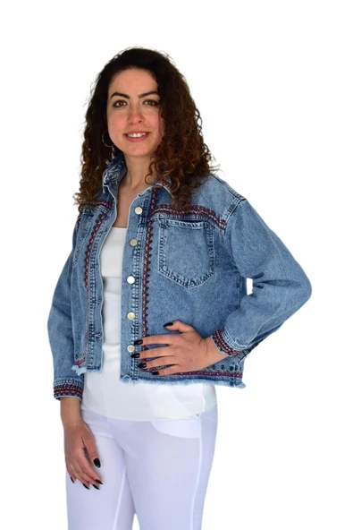 Kadın Nakışlı Kot Gömlek BGL-ST04245 - Resim 3