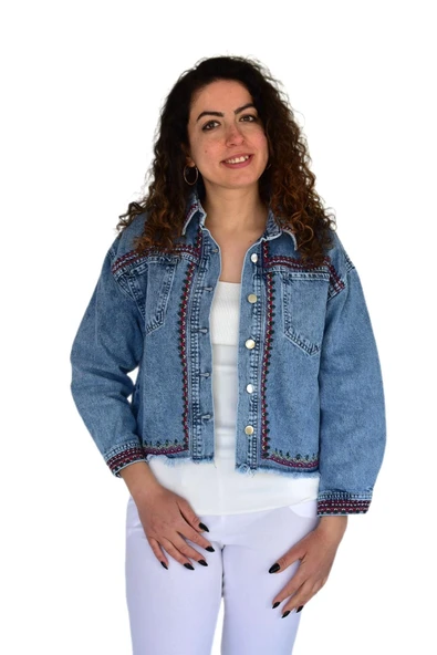 Kadın Nakışlı Kot Gömlek BGL-ST04245 - Resim 4