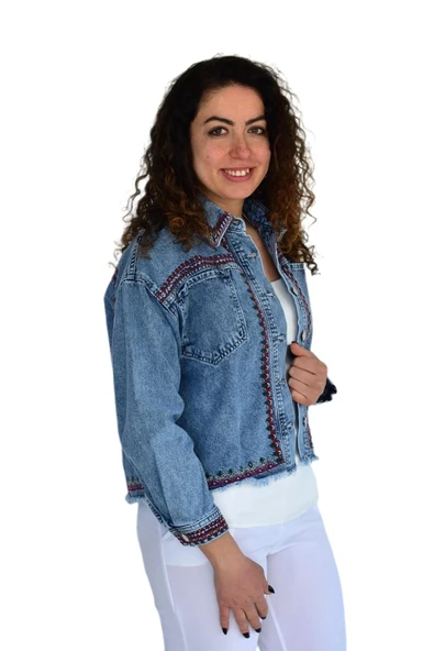 Kadın Nakışlı Kot Gömlek BGL-ST04245 - Resim 5