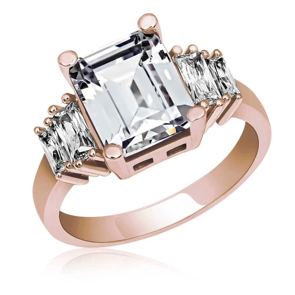 Gümüş Rose Baget Taşlı  Bayan Yüzük ürün görseli 1