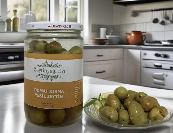 Yöresel Doğal Tatlandırma El Kırması Domat Sofralık Yeşil Zeytin İri Kalibre Cam Kavanoz 900 gram - 2