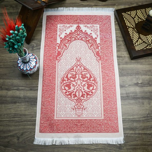 Hediyelik İpek Nur Tafta Seccade Kırmızı 68x110 cm - 300 gr - 1