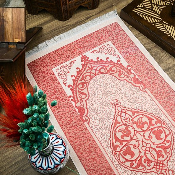 Hediyelik İpek Nur Tafta Seccade Kırmızı 68x110 cm - 300 gr - 2