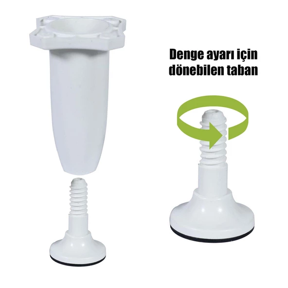 Ayarlanabilir Dolap Mobilya Koltuk Kanepe Sehpa Ayağı 10 Cm Plastik Beyaz Ayakları - 3