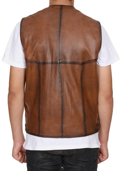 Taba Renk Klasik Ve Spor Model Deri Yelek - 8