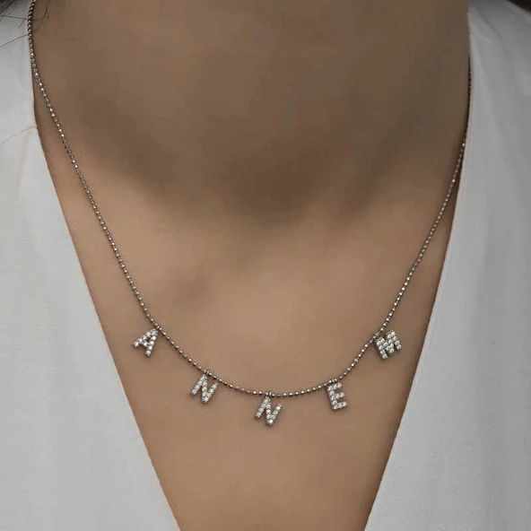 ​Gümüş Annem Yazılı Bayan Kolye - Resim 5