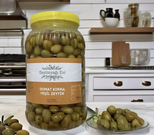 El Kırması Domat Sofralık Yeşil Zeytin İri Kalibre Pet Şişe 3000 Gram
