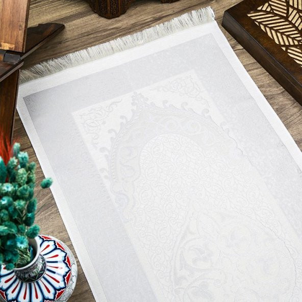 Hediyelik İpek Nur Tafta Seccade Gri 68x110 cm - 300 gr - 2