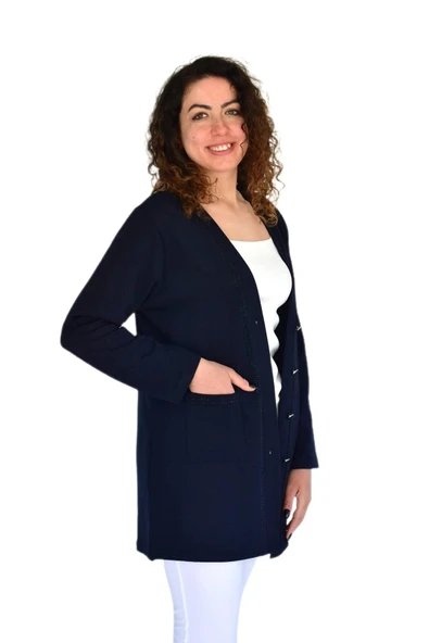 Kadın Anne Mevsimlik Düğmeli Cepli Hırka BGL-ST04313 - Resim 9