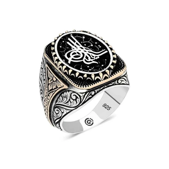 Gümüş Tuğra Oval Erkek Yüzük ürün görseli 1