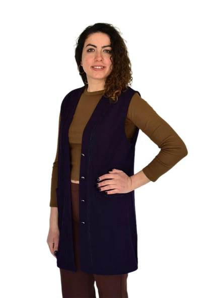 Kadın Anne Mevsimlik Düğmeli Cepli Yelek BGL-ST04314 - Resim 7