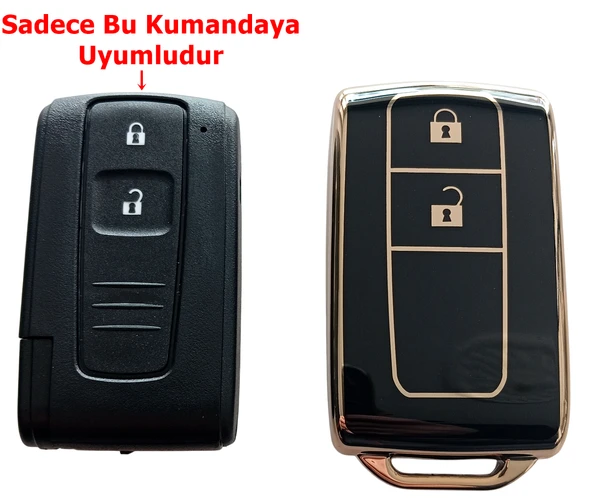 Toyota Corolla Verso Prius Subaru Uyumlu Kumanda Anahtar Kılıfı Oto Anahtarlık 2 Tuş Siyah Gold - 4