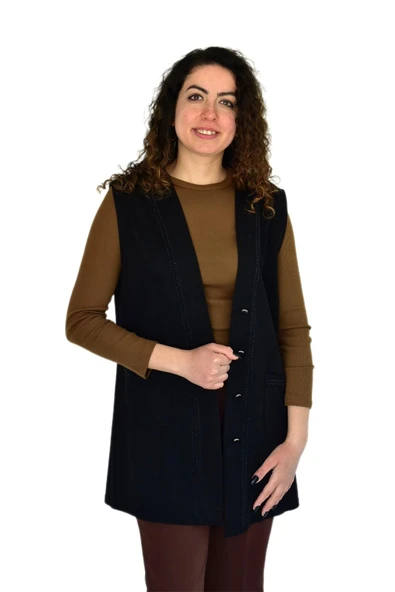 Kadın Anne Mevsimlik Düğmeli Cepli Yelek BGL-ST04314 - Resim 3