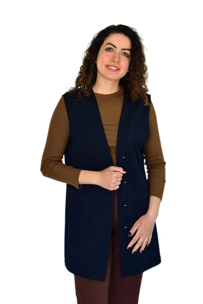 Kadın Anne Mevsimlik Düğmeli Cepli Yelek BGL-ST04314 - Resim 2