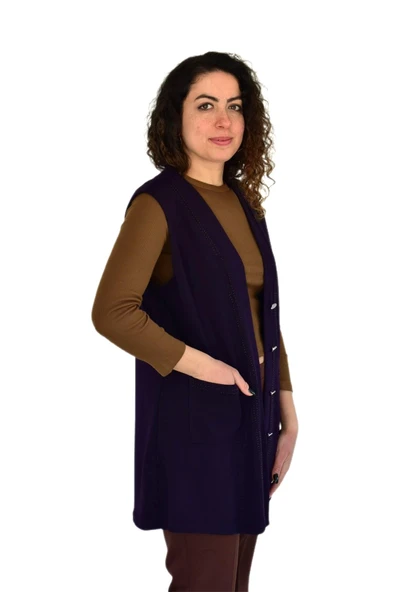 Kadın Anne Mevsimlik Düğmeli Cepli Yelek BGL-ST04314 - Resim 10