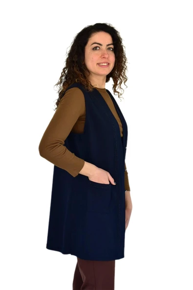 Kadın Anne Mevsimlik Düğmeli Cepli Yelek BGL-ST04314 - Resim 9