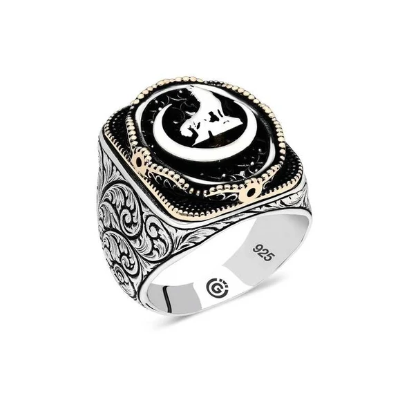 Gümüş Hilal Bozkurt Oval Erkek Yüzük ürün görseli 1