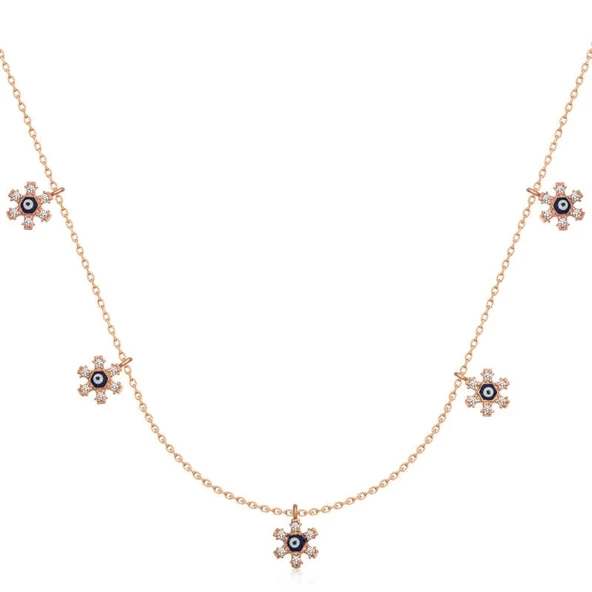 Gümüş Rose Çiçek Nazarlı Şans Kadın Kolye ürün görseli