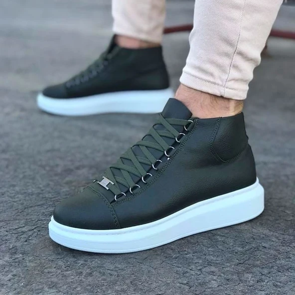 Haki Bağcıklı Sneakers  Yarım Bilek Bot
