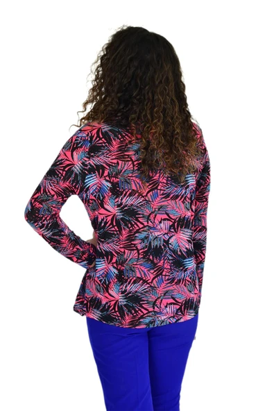 Kadın Yaprak Baskılı Düğmeli Viscon Bluz BGL-ST04273 - Resim 6