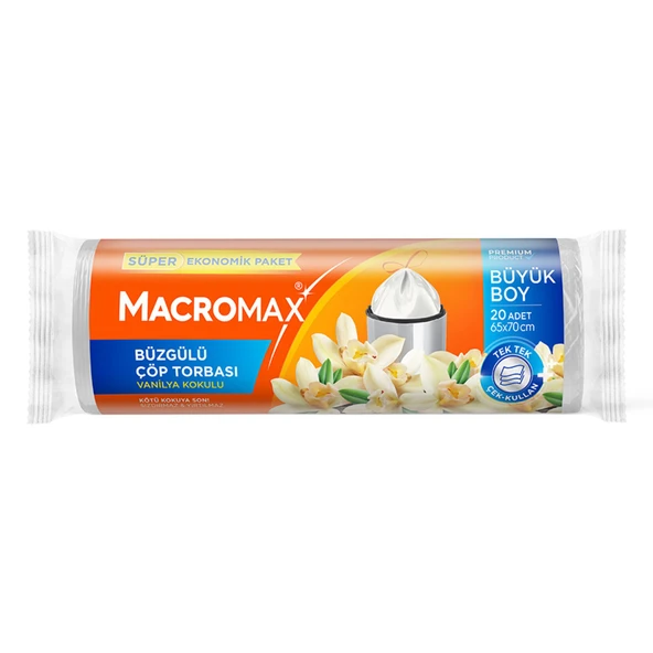 Macromax Büzgülü Büyük Çöp Torbası Vanilyalı 20'li