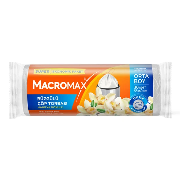 Macromax Büzgülü Orta Boy Çöp Torbası Vanilya 30'lu