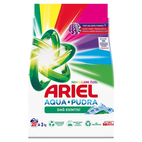 Ariel Dağ Esintisi Renkliler Toz Çamaşır Deterjanı 3 Kg 20 Yıkama