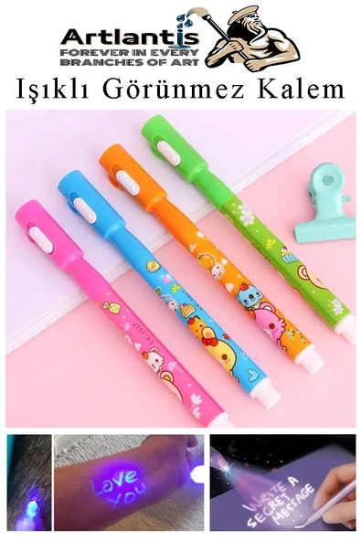 Işıklı Görünmez Kalem 4 Adet Sihirli Kalem Işıklı Uv Mavi Işıklı Kalem Ly-1517 Keçe Uçlu