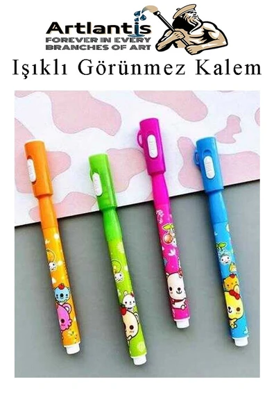 Işıklı Görünmez Kalem 4 Adet Sihirli Kalem Işıklı Uv Mavi Işıklı Kalem Ly-1517 Keçe Uçlu - 4