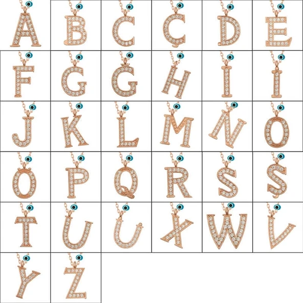 Gümüş Nazar Rose N Harfi Kadın Kolye - Resim 2