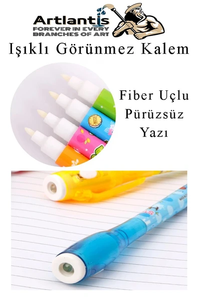 Işıklı Görünmez Kalem 4 Adet Sihirli Kalem Işıklı Uv Mavi Işıklı Kalem Ly-1517 Keçe Uçlu - 2