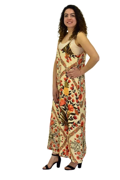 Kadın Saten Baskılı Askılı Tulum Elbise BGL-ST04215 - Resim 3