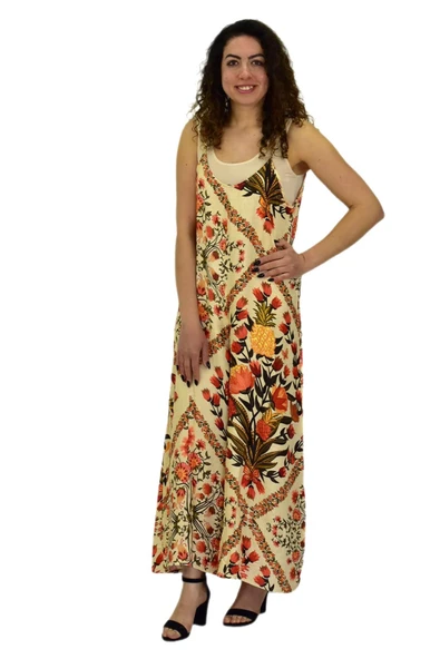 Kadın Saten Baskılı Askılı Tulum Elbise BGL-ST04215 - Resim 2