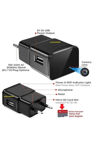 Wifi güvelik Kamera Adaptör Kamera (Dünyanın Heryerinden Canlı Izlenir ve Ses ve Video Kaydeder) - 5