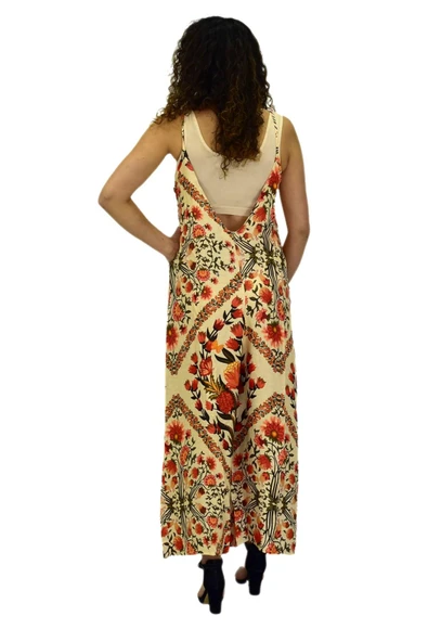 Kadın Saten Baskılı Askılı Tulum Elbise BGL-ST04215 - Resim 5