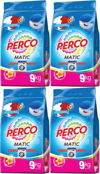 Perco Matik Toz Çamaşır Deterjanı 36KG Beyazlar ve Renkliler Tüm Çamaşırlar (288 Yıkama) (4PK*9KG)