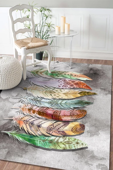 Frenda Home Yaprak Desen Pamuk Taban Yıkanabilir Baskılı Halı  VİZON 80X150