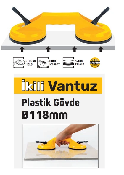 SGS945 - 90 Kg İkili Plastik Gövde Cam Seramik Fayans Ahşap Tutma Taşıma Vantuzu 12cm + 12cm - 2
