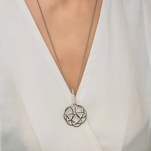 Gümüş Kazaziye Örgü Kadın Kolye - Resim 6