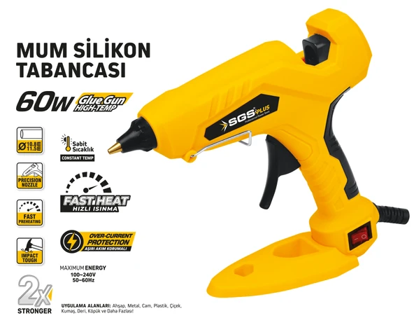 SGS5291 Kalın 10.8 - 11.5mm Elektirikli Mum Silikon Tabancası 60 Watt - 2