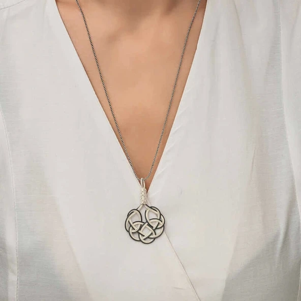 Gümüş Kazaziye Örgü Kadın Kolye - Resim 5