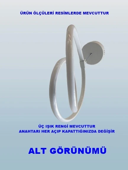 DMR Tekli Dikey Çift Halka Sarkıt Led Avize BEYAZ Kasa Üç Renk 6500k/4000k/3000k (Beyaz/Ilık Beyaz/Sarı (Günışığı)) - 3