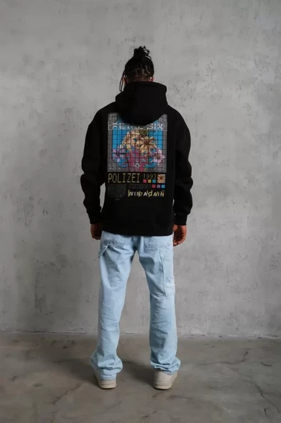 Erkek Patel Six Baskılı Kapüşonlu Sweat - Siyah - Resim 3