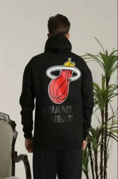 Unisex Kapşonlu Baskılı Sweetshirt - Siyah - 2