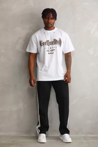 Unisex Oversize Kolye Dahil T-Shirt - Beyaz - 3