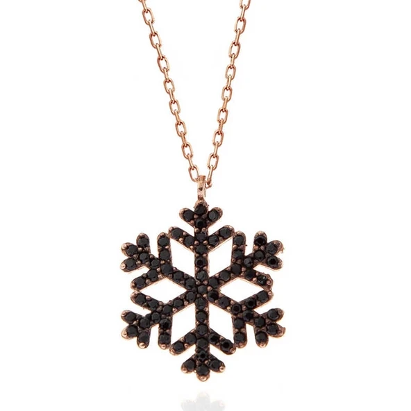 Gümüş Rose Siyah Taşlı Kar Tanesi Kadın Kolye ürün görseli