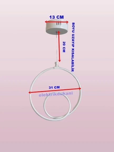 DMR Tekli Dikey Çift Halka Sarkıt Led Avize BEYAZ Kasa Üç Renk 6500k/4000k/3000k (Beyaz/Ilık Beyaz/Sarı (Günışığı)) - 2