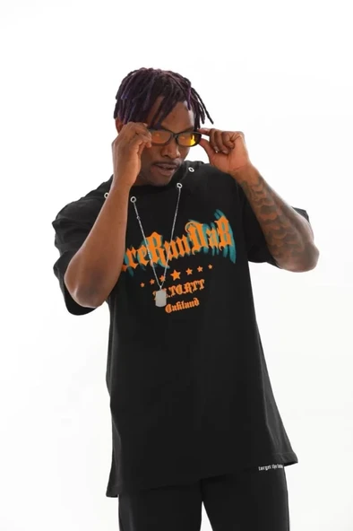 Unisex Oversize Kolye Dahil T-Shirt - Siyah - 2