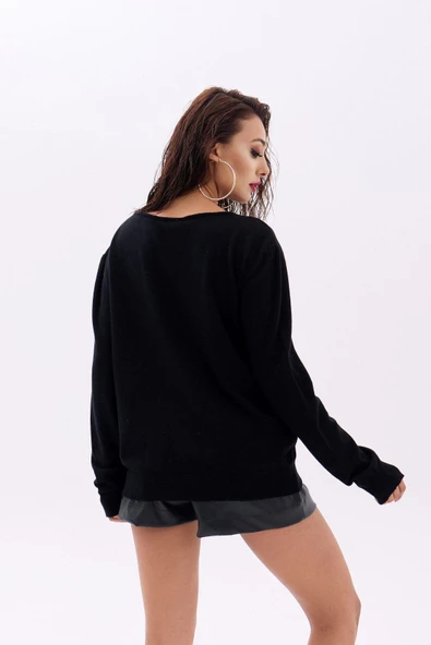 Lucky Life Kadın 16 TRİKO DÜZ SALAŞ KAZAK-SİYAH - 4